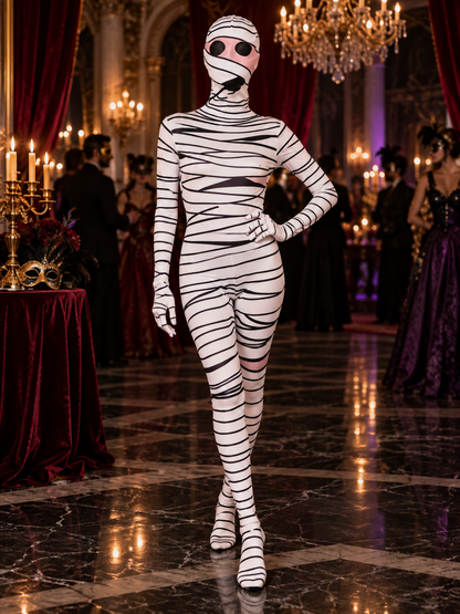 Mummy Costume with Bandage Print, White, with Headpiece