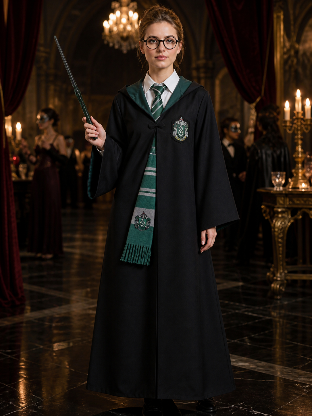 Slytherin-Style Hooded Robe for Halloween Cosplay Costumes detail