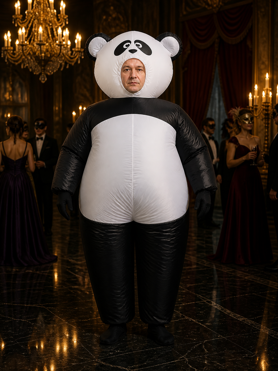 Panda Costume Bodysuit, Black and White Plush Onesie for Halloween and Christmas Costumes detail