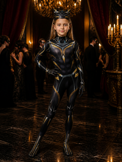 Panther Superhero Bodysuit Costume With Cat-Ear Hood and Geometric Print Costumes detail