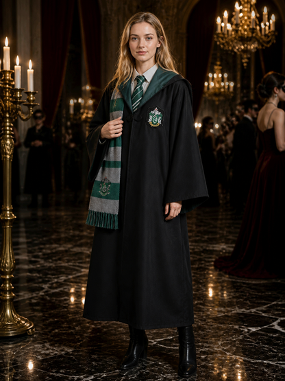Snake House Wizard Costume Set, Hooded Robe With Striped Tie And Scarf Costumes detail
