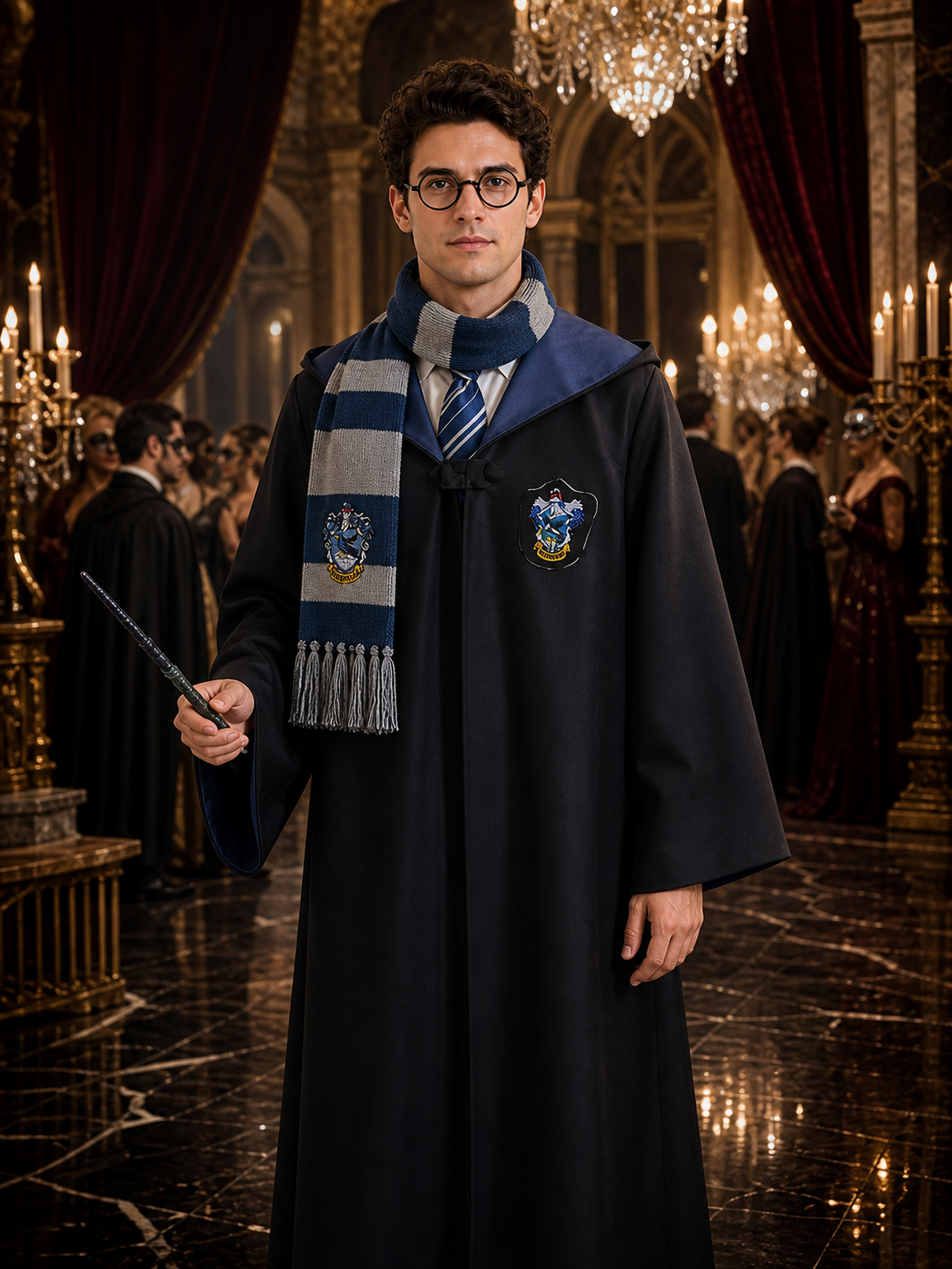 Ravenclaw Wizard Robe Costume Set with Scarf, Tie, Glasses and Wand Costume Accessories detail
