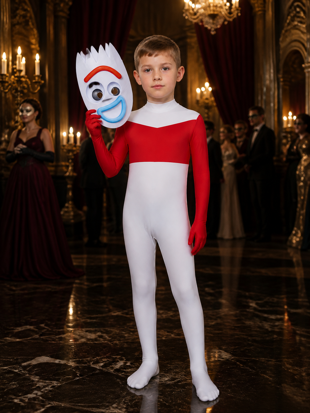 Forky Costume Bodysuit with Mask, Toy Story 4 Character Cosplay Outfit for Kids Costume Masks detail