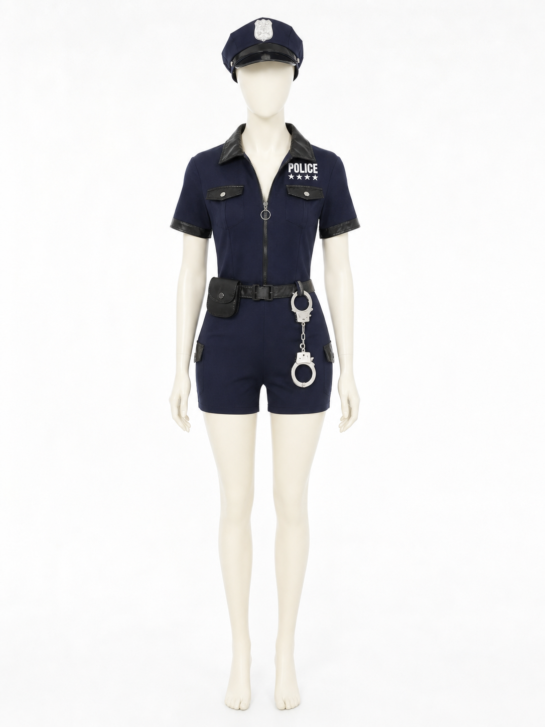 Women's Navy Police Costume Jumpsuit Set with Hat, Belt, Pouch and Handcuffs Costume Headwear detail