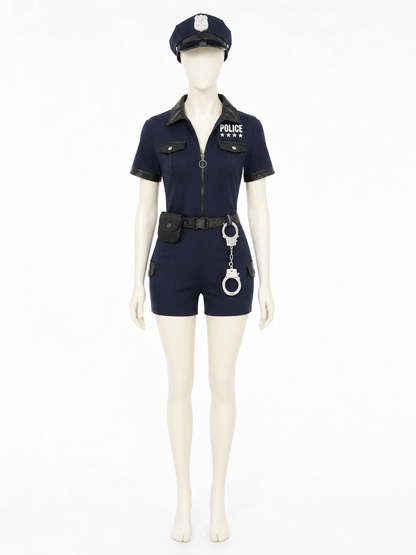 Women's Navy Police Costume Jumpsuit Set with Hat, Belt, Pouch and Handcuffs Costume Headwear detail