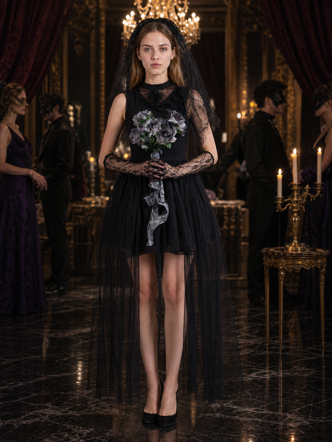 Gothic Costume with Veil for Cosplay and Halloween Costumes detail