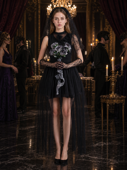 Gothic Costume with Veil for Cosplay and Halloween Costumes detail