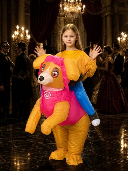 Cartoon Dog Inflatable Bodysuit, Orange Yellow with Pink Vest - Funny Halloween Costumes detail