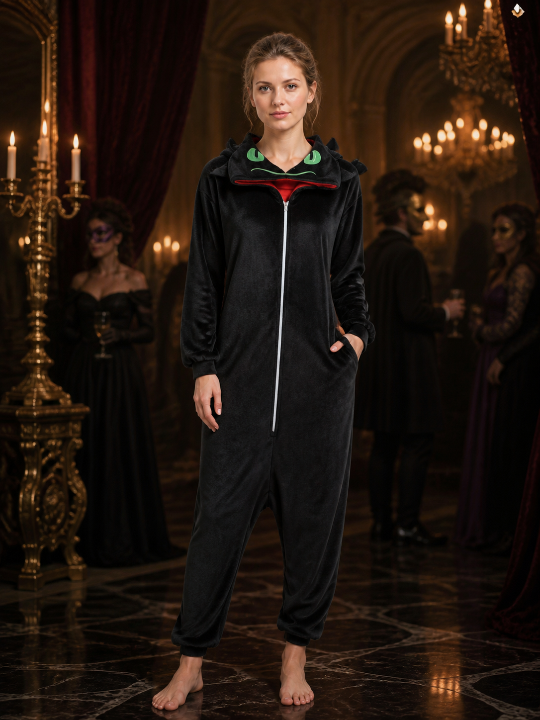 Black Dragon Animal Jumpsuit Costume, Hooded Long-Sleeve One-Piece Outfit Costumes detail