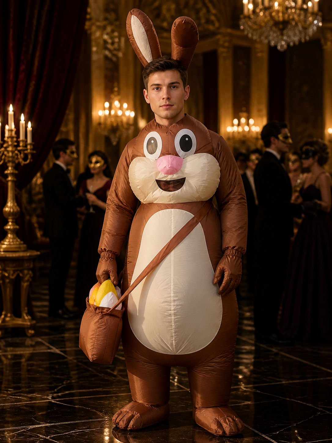 Brown Rabbit Inflatable Costume, Funny Animal Bodysuit with Belly Pocket for Costumes detail
