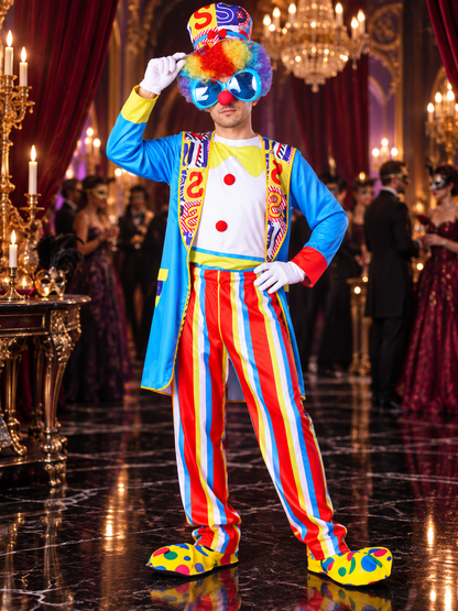 Colorful Clown Costume for Adults: Jumpsuit, Mask