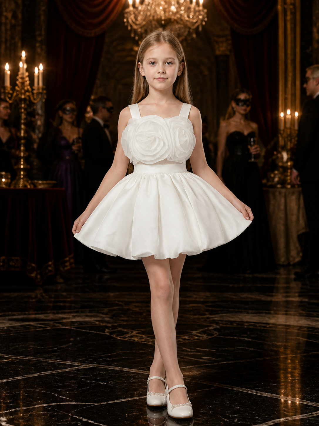 Girls' Flower Princess Dress Costume Set, 3D Petal Bodice and Tulle Skirt Costume Dresses detail