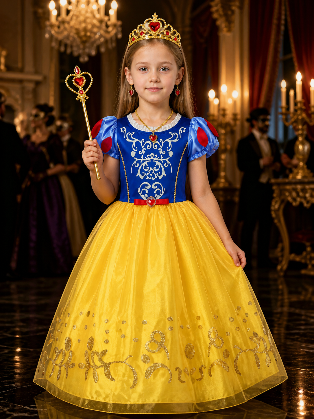 Girls Princess Halloween Costume Set, Blue and Yellow Tutu Dress with Crown Costume Dresses detail