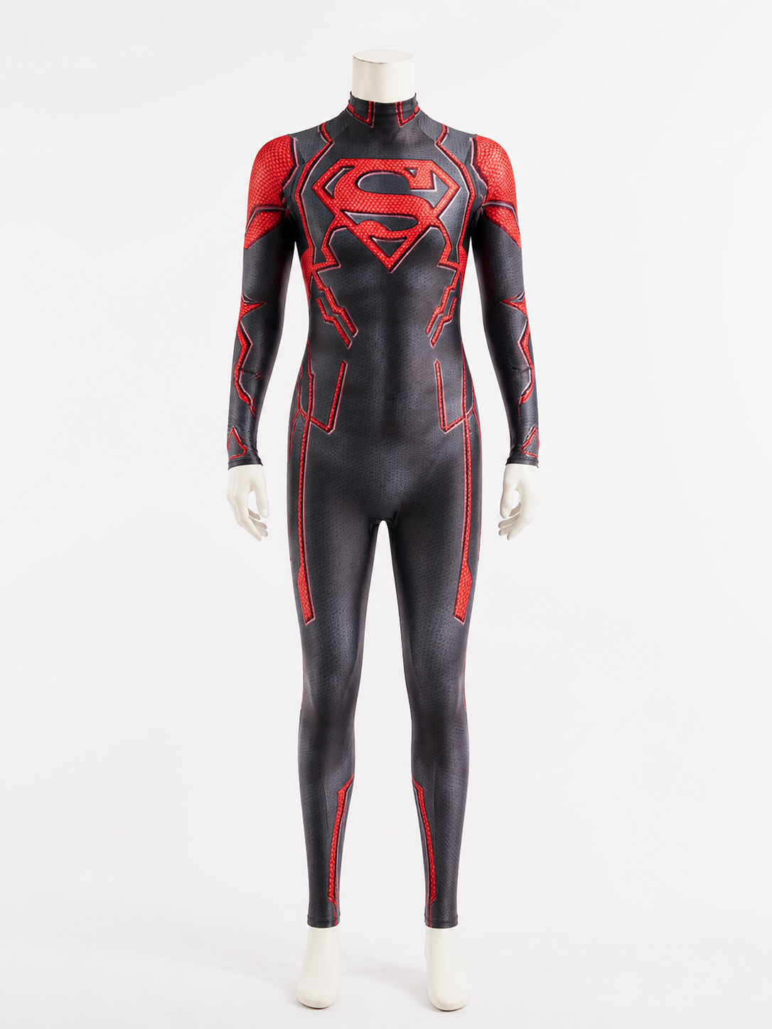 Superboy Stretch Print Bodysuit Costume, Red Black Superhero Jumpsuit Costumes detail