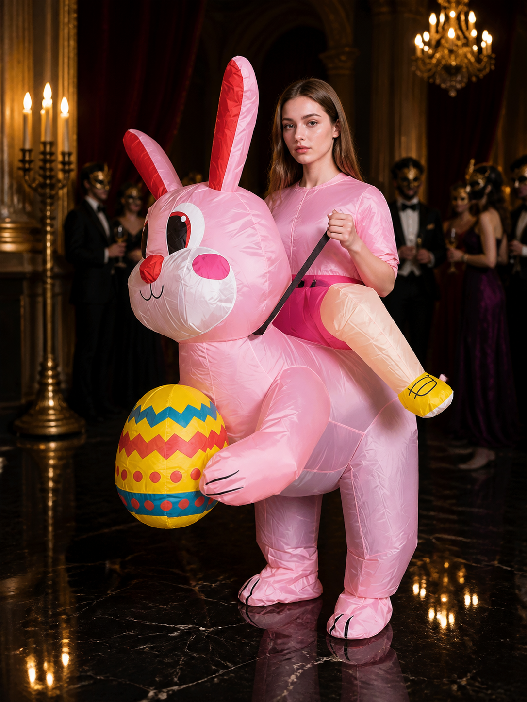 Adult Pink Inflatable Rabbit Costume, Bunny Cosplay Jumpsuit with Long Ears for Costumes detail