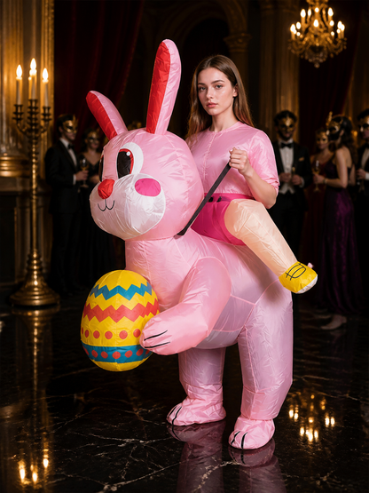 Adult Pink Inflatable Rabbit Costume, Bunny Cosplay Jumpsuit with Long Ears for Costumes detail