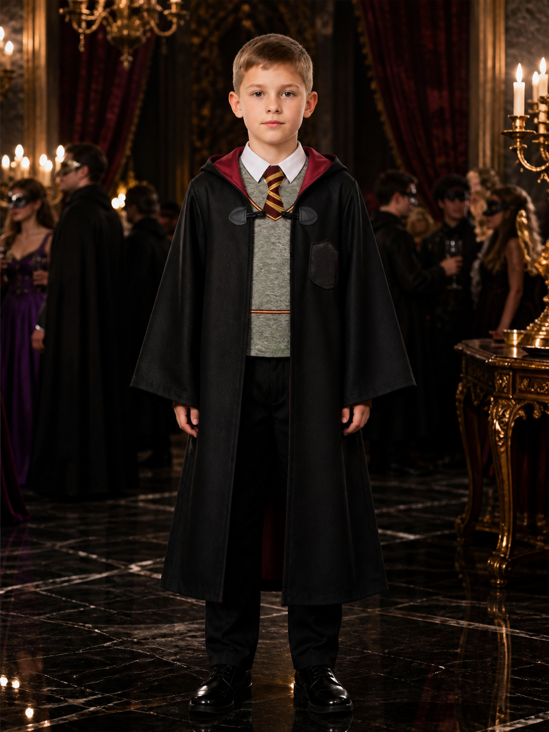 Kids Wizard Costume Set With Hooded Robe, Vest And Pants Costumes detail