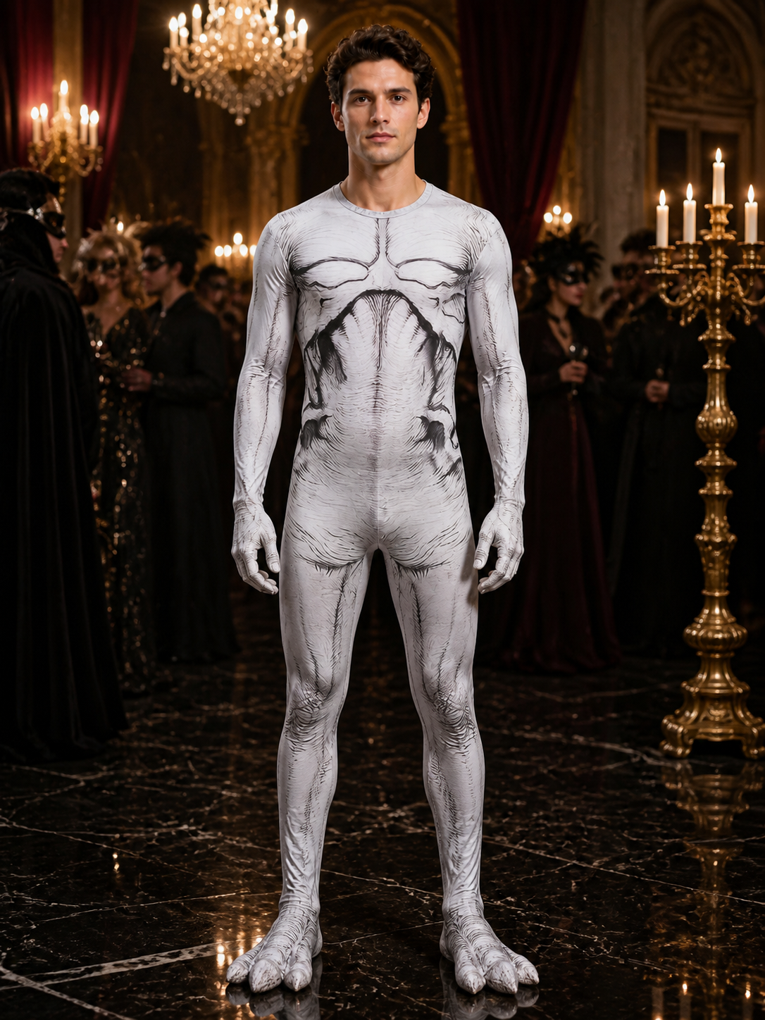 Adult & Kids Human Anatomy Bodysuit Costume, Hooded Jumpsuit With Matching Foot Costumes detail