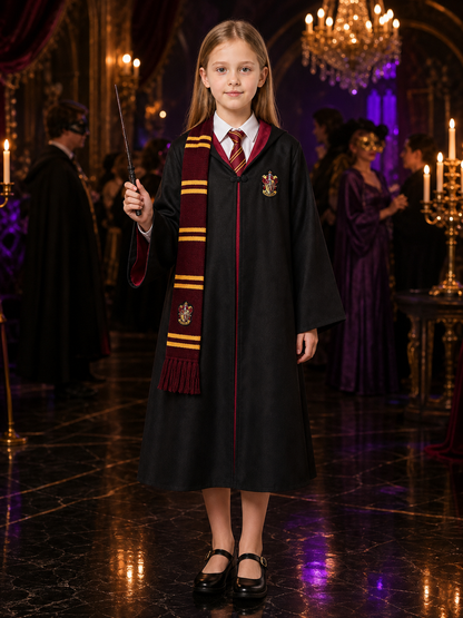 Wizard Robe Costume Set with Shirt, Wand, Tie and Scarf, Black Academy Style Costume Accessories detail