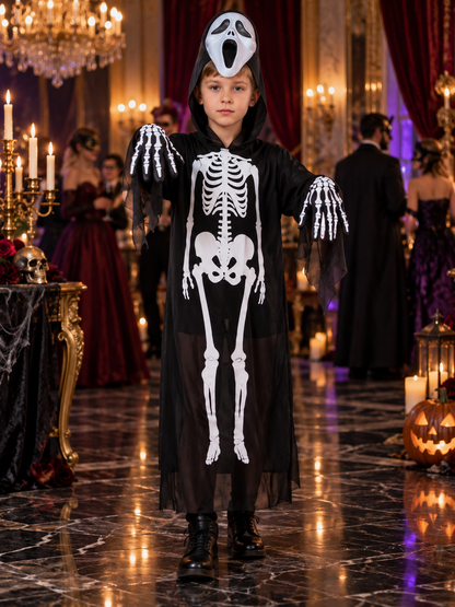 Kids' Skeleton Carnival Costume with Mask and Gloves