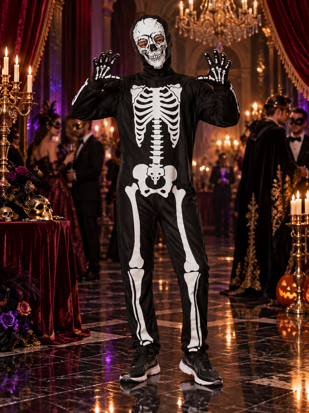 Kids' Glow-in-the-Dark Skeleton Costume with Mask
