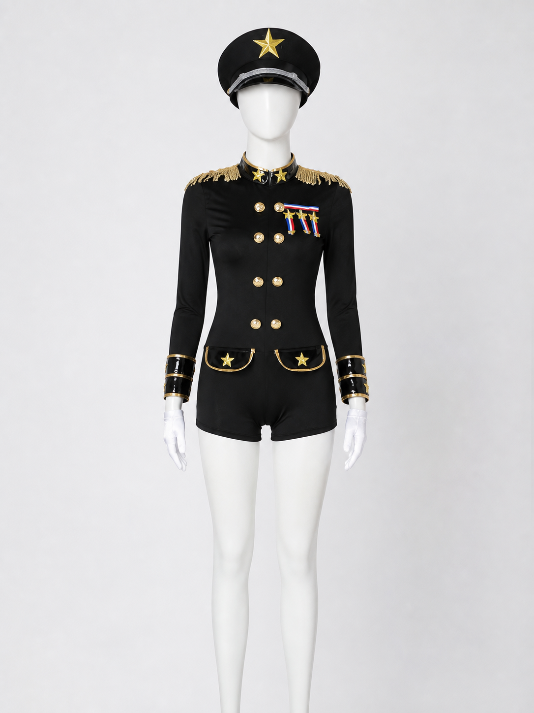 Women's Sexy Police Officer Costume Set with Hat and Gloves, Halloween Cosplay