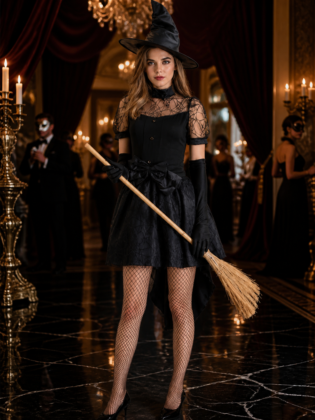 Women's Witch Costume with Hat and Gloves Costume Headwear detail