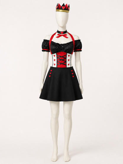 Women's Alice in Wonderland Queen of Hearts Costume Set with Crown and Skirt Costume Headwear detail