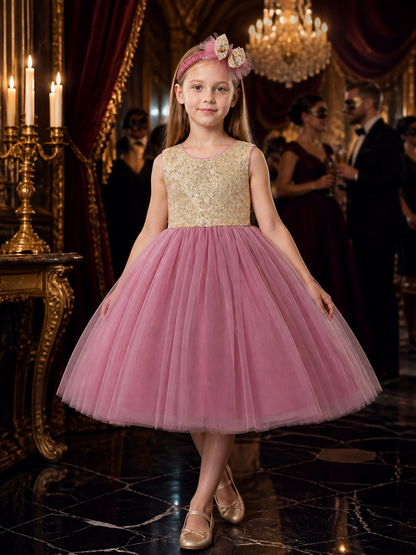 Girls' Sequin Princess Tulle Flower Girl Dress, Sleeveless A-Line Full Skirt Costume Dresses detail