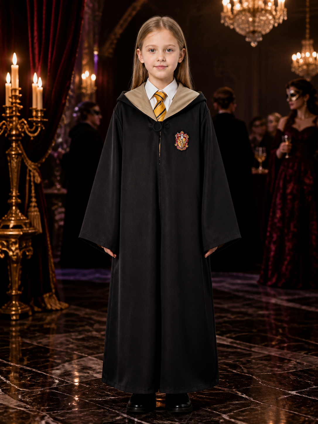 Hufflepuff Wizard Robe Costume Set, Hooded Long Cloak With Tie Costume Capes detail