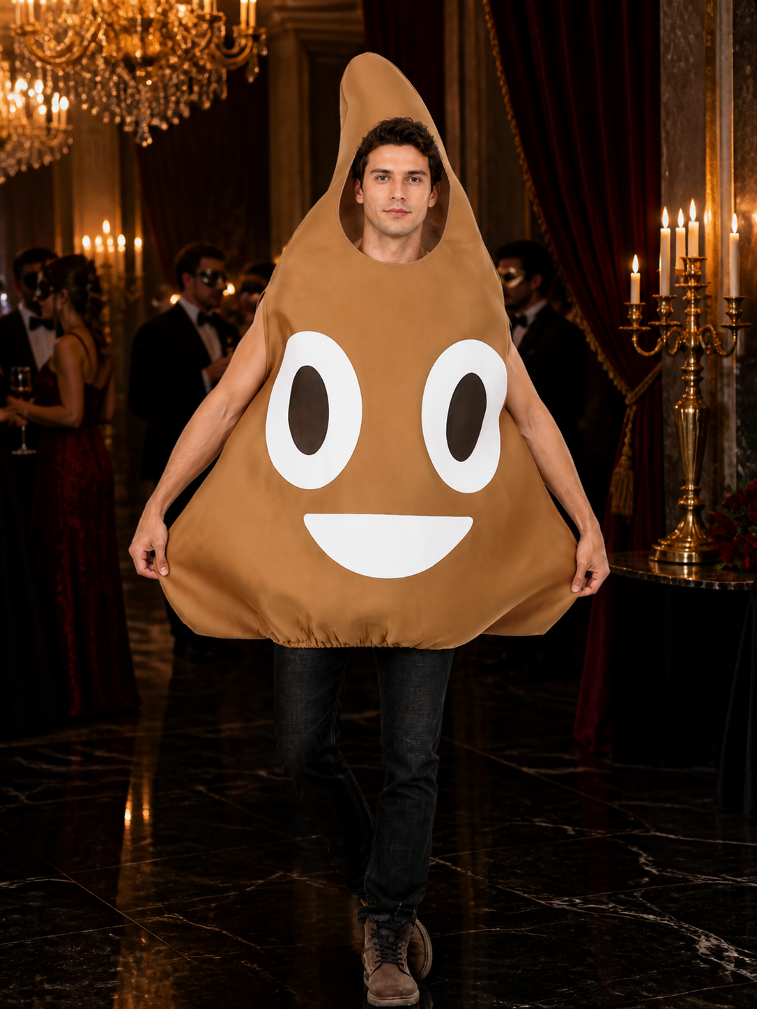 Adult Funny Poop Costume Jumpsuit, Brown Cartoon Halloween Party Outfit Costumes detail