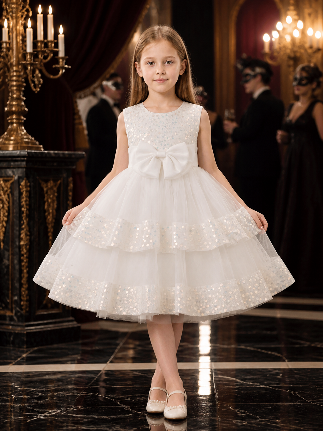 Baby Girls' Sequin Tulle Princess Dress with Large Bow, Layered Skirt Costume Dresses detail