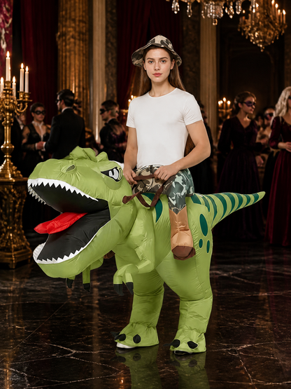 Green Dinosaur Inflatable Costume with Tail and Spots, Halloween Party Outfit Costumes detail