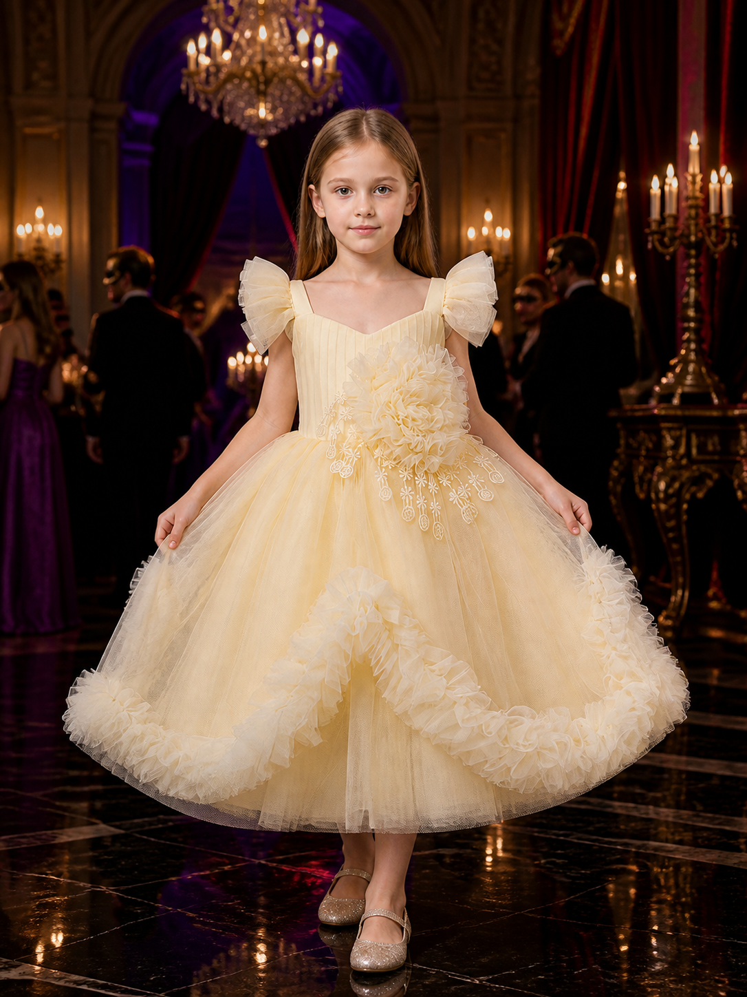 Baby Girls' Champagne Princess Flower Girl Dress, Ruffled Floral Embroidery Gown Costume Dresses detail