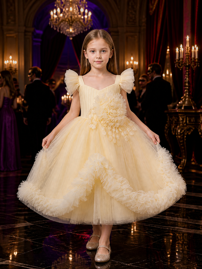 Baby Girls' Champagne Princess Flower Girl Dress, Ruffled Floral Embroidery Gown Costume Dresses detail