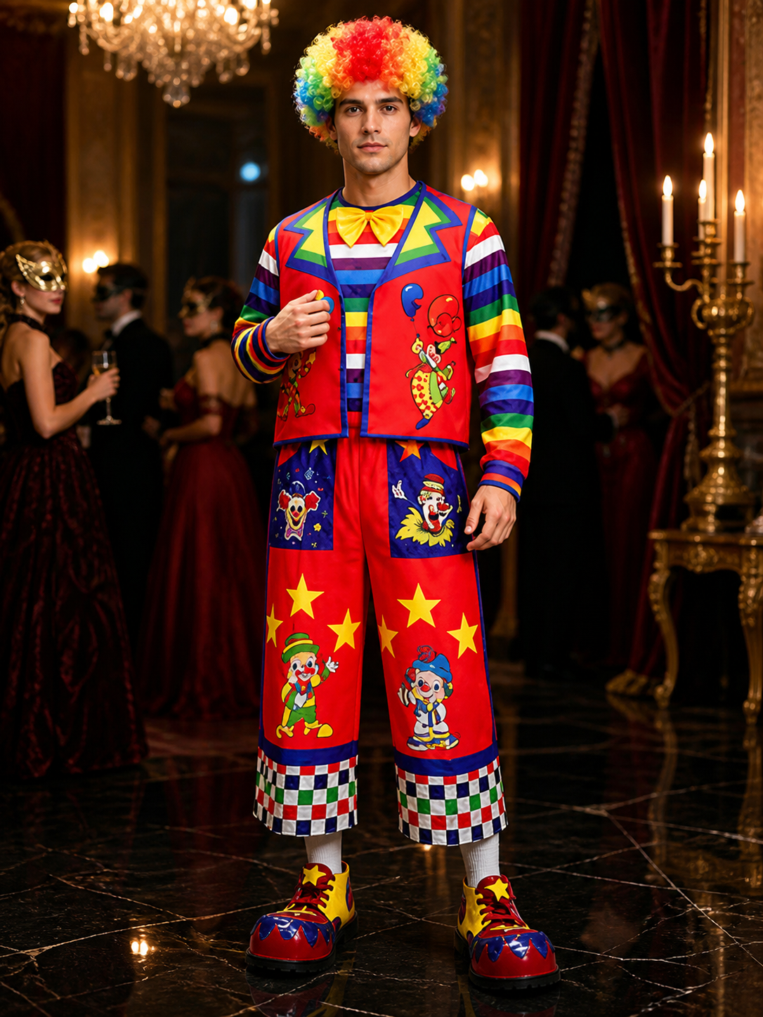 Rainbow Clown Costume with Print for Performances and Cosplay