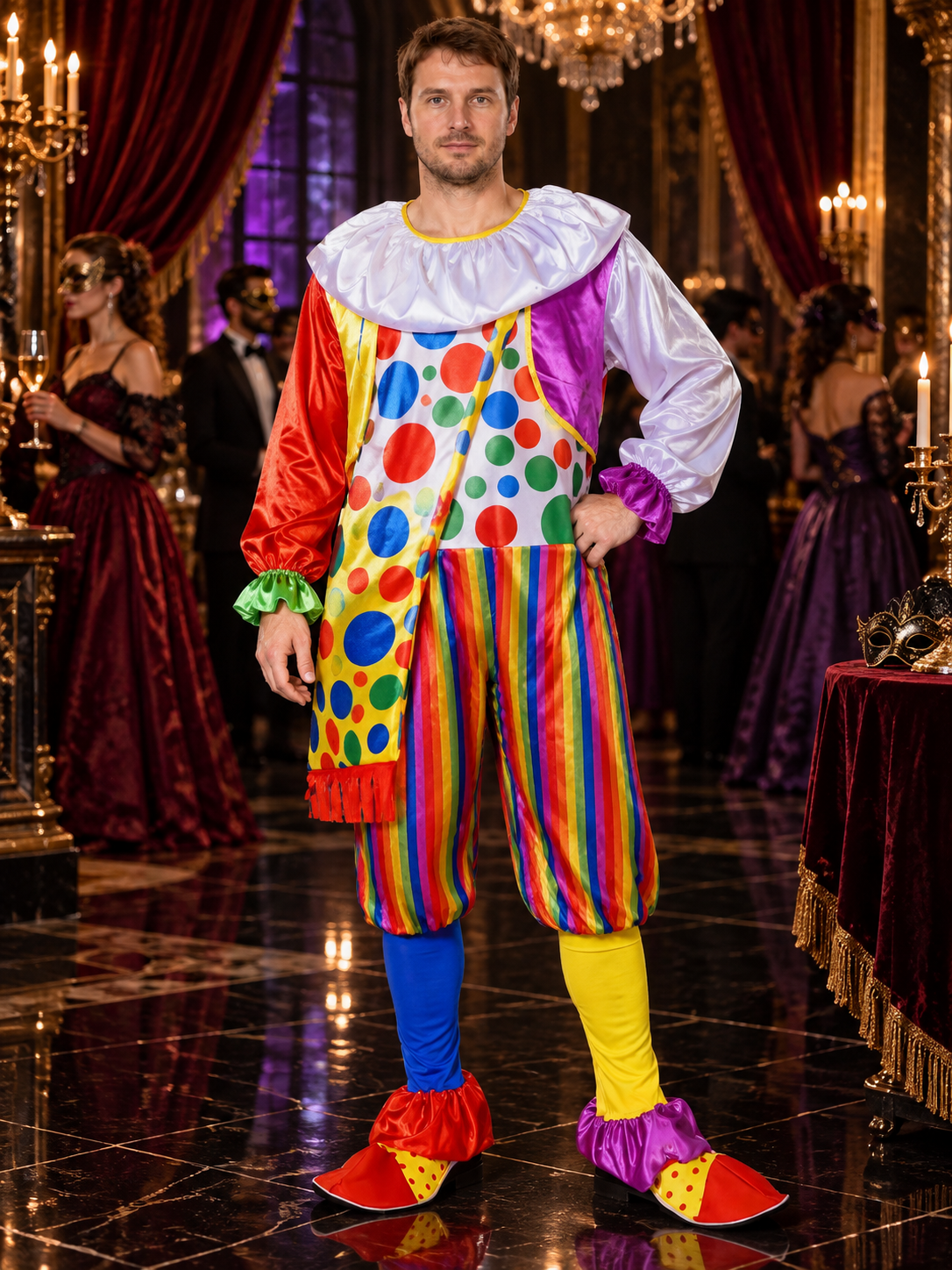 Adult Clown Costume Colorful Jumpsuit