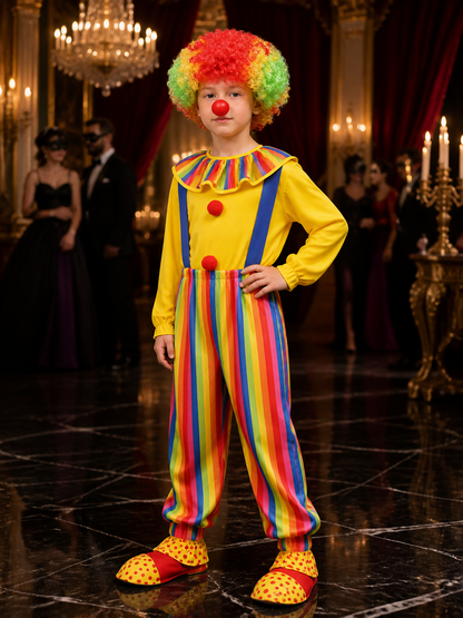 Boys' Colorful Clown Jumpsuit Costume Set with Wig, Nose and Shoe Covers Costume Wigs detail