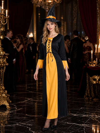 Halloween Witch Costume with Orange Trim