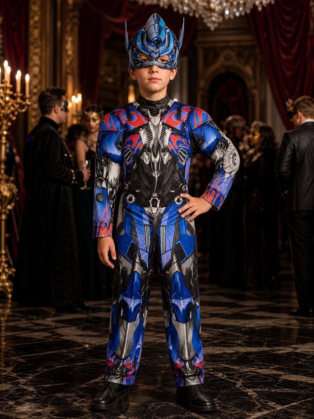 Kids Optimus Prime Costume Set, Robot Armor Jumpsuit With Character Hood Costumes detail