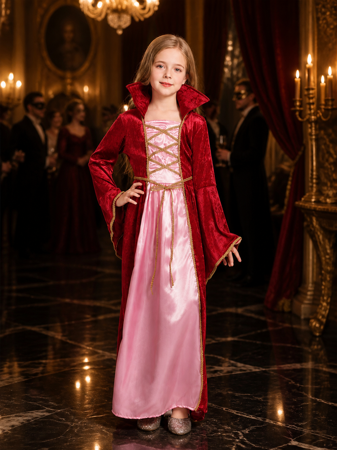 Vintage Royal Court Dress and Cape Set, Gold Trimmed Princess Halloween Costume Costume Dresses detail