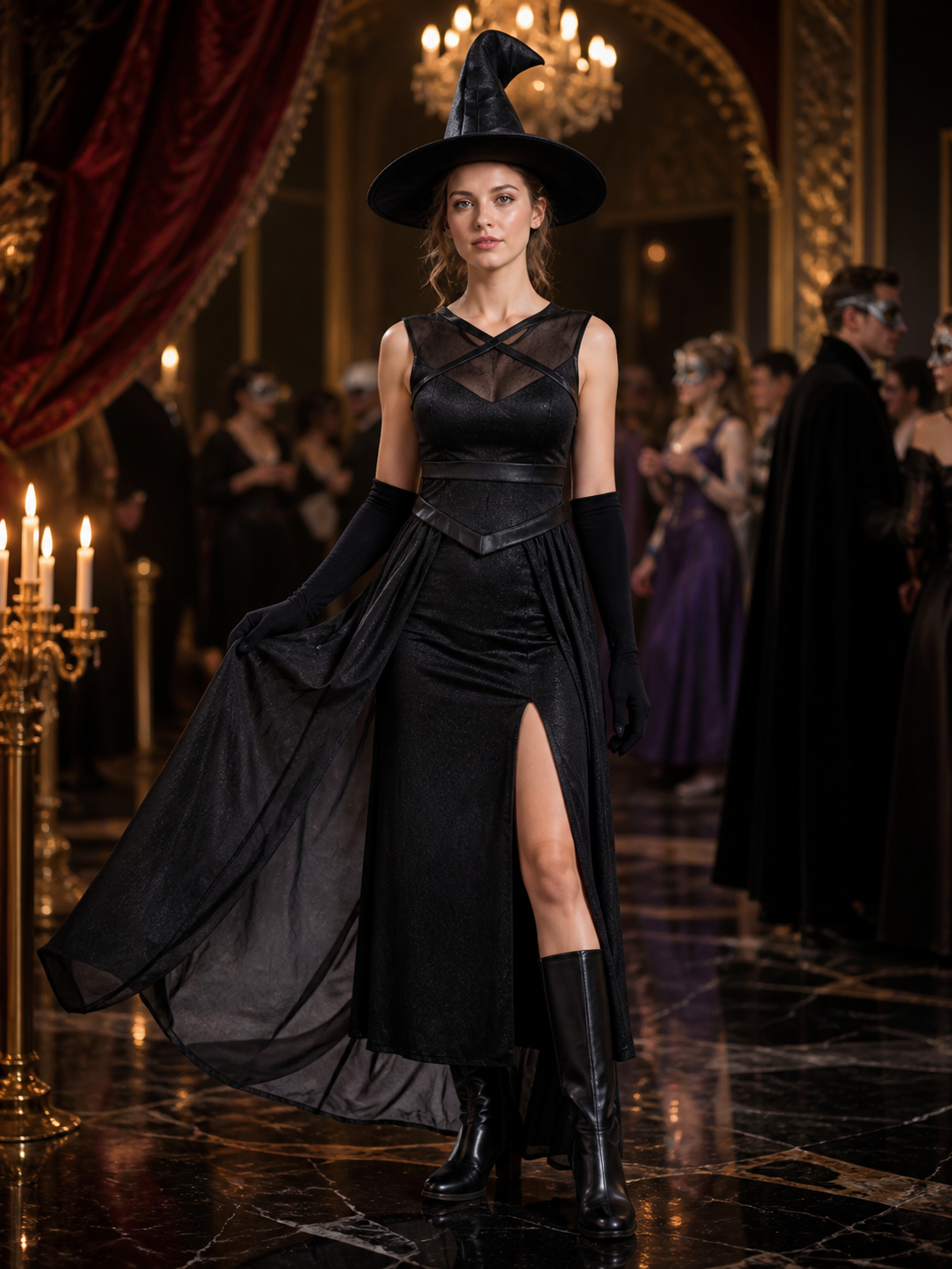 Witch Costume with Chiffon Skirt and Hat Costume Headwear detail