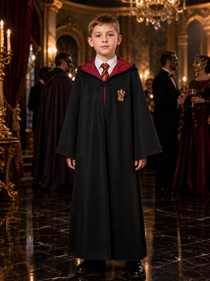 Children's Hooded Wizard Robe Costume Set With Tie and School Crest Costumes detail