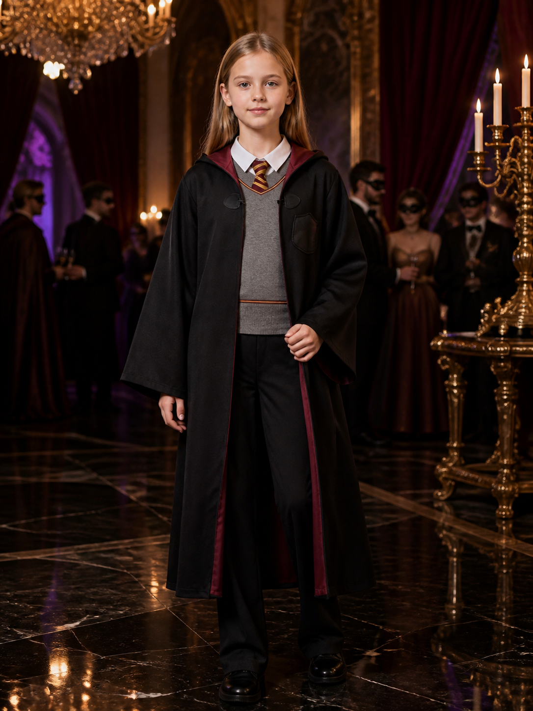 Kids' Wizard Costume Set, Hooded Robe, Gray Top and Black Pants Costumes detail