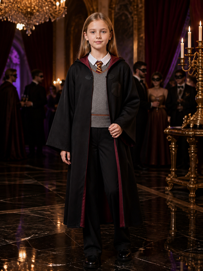 Kids' Wizard Costume Set, Hooded Robe, Gray Top and Black Pants Costumes detail