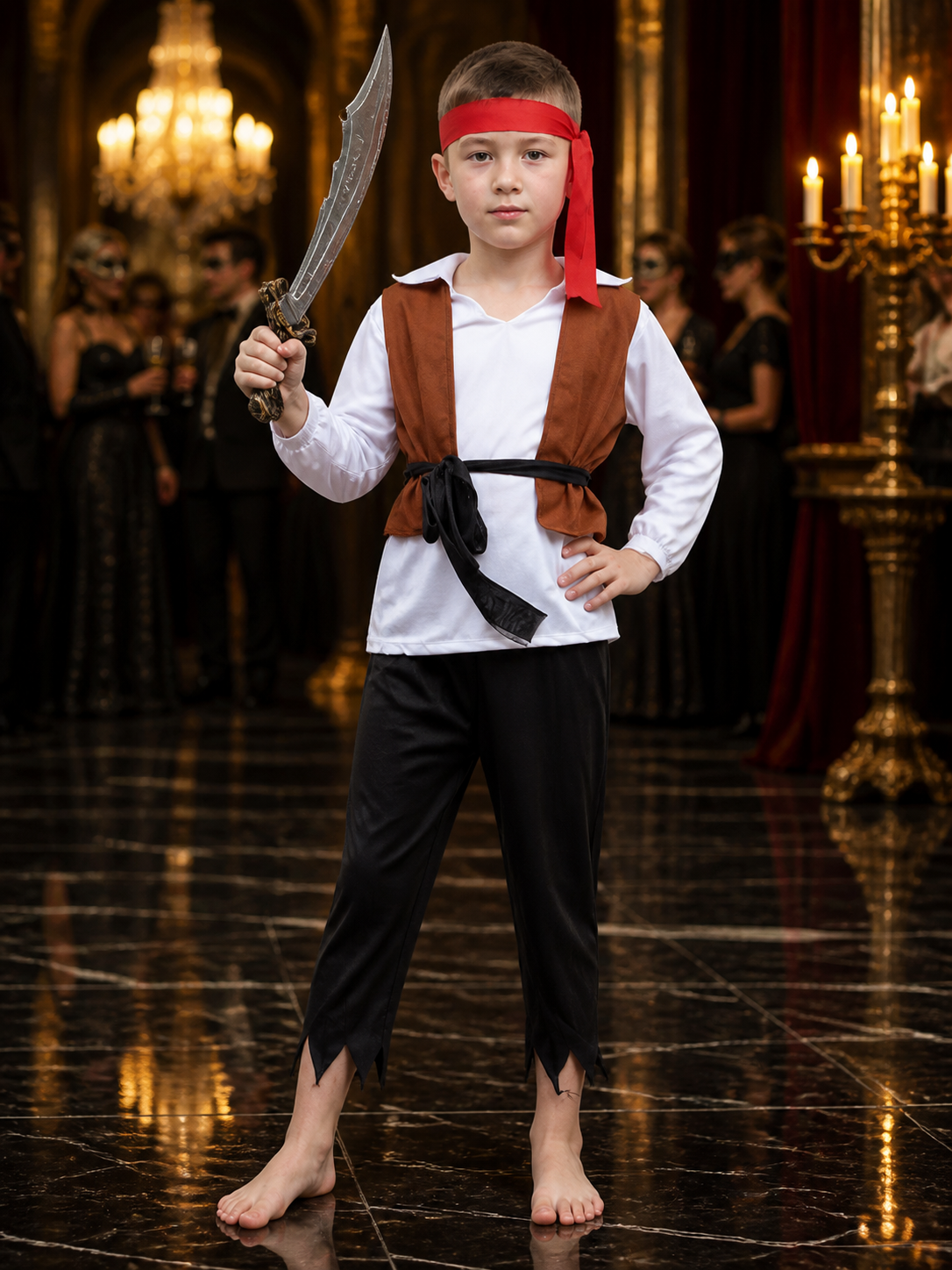 Kids Pirate Costume Set with Vest, Pants & Belt - Halloween Cosplay Outfit Costumes detail