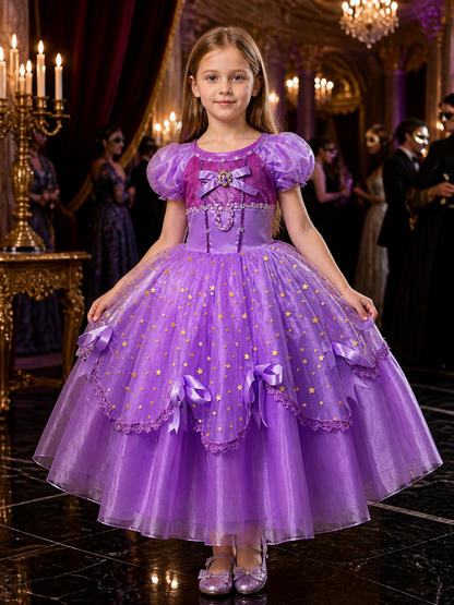 Girls Purple Princess Ball Gown Costume, Star Pattern Layered Tutu Dress with Costume Dresses detail