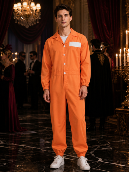 Orange Prisoner Jumpsuit Costume with State Prison Print, Halloween Outfit