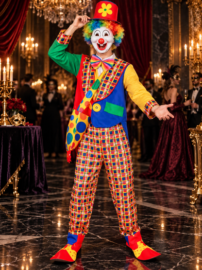 Adult Clown Costume, 4 Pieces, Multicolor