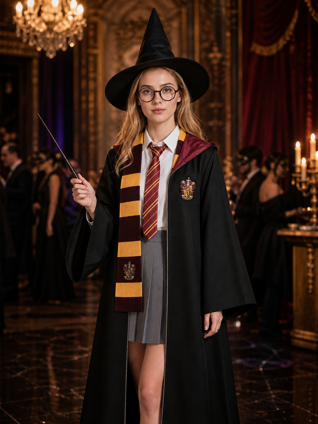Women's Wizard Robe Costume Set, Hooded Cloak with Hat, Scarf, Tie, Glasses Costume Capes detail